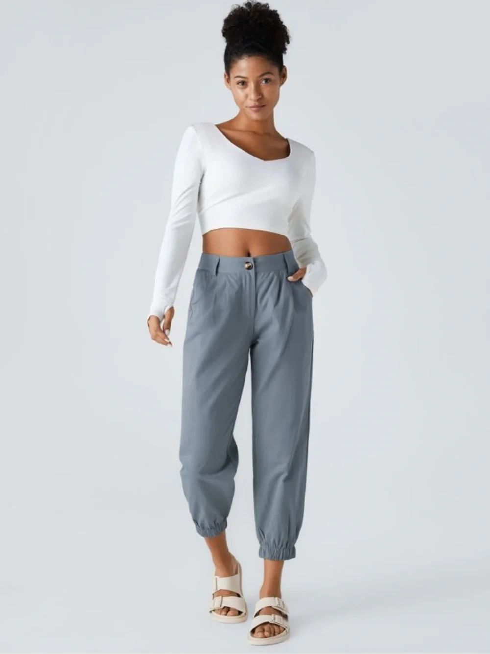 Halara Mid Rise Casual Joggers w/ Pockets, Ashley Blue, 100% cotton sz S petite
